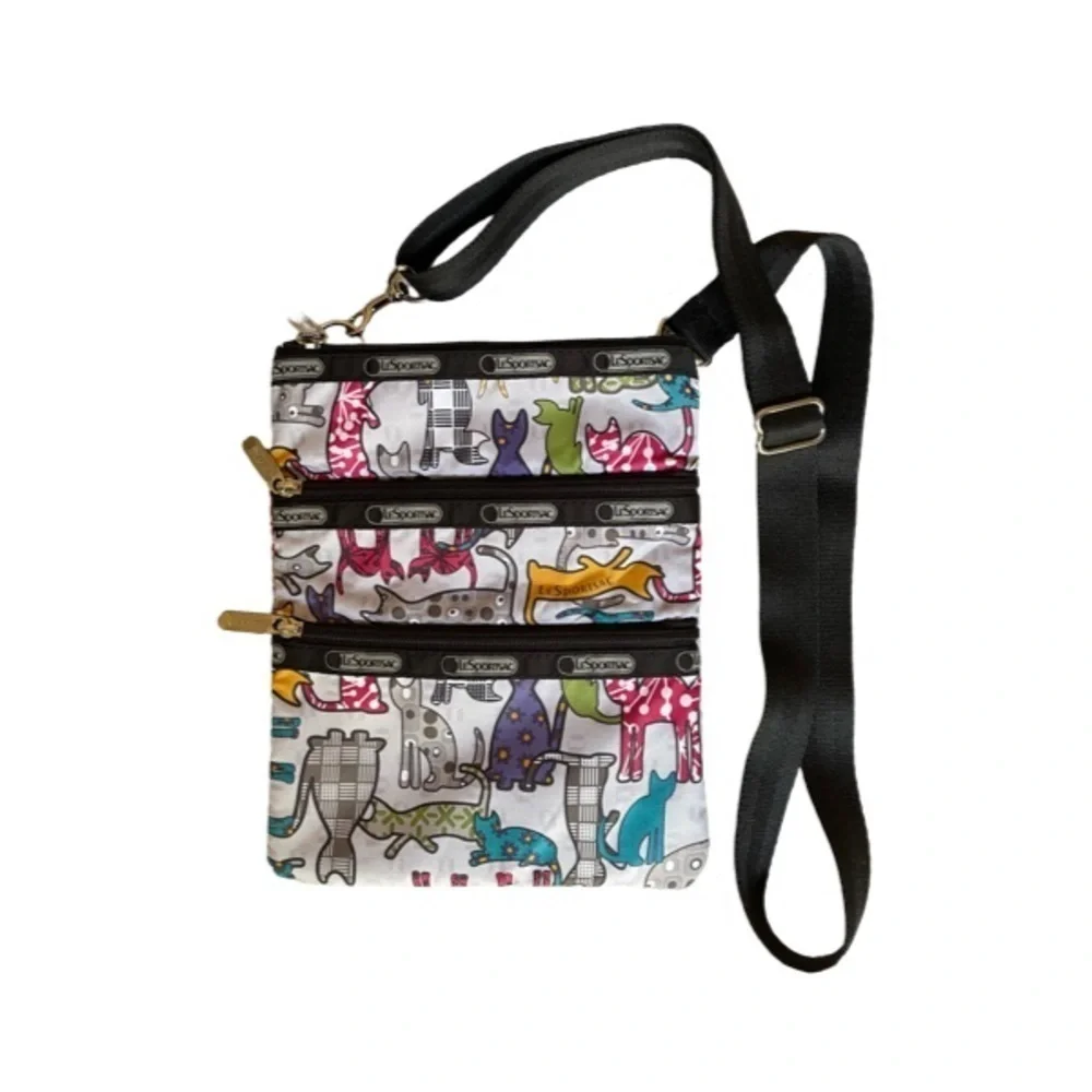 RARE LeSportSac Cats 3-Zip Adjustable Crossbody Bag